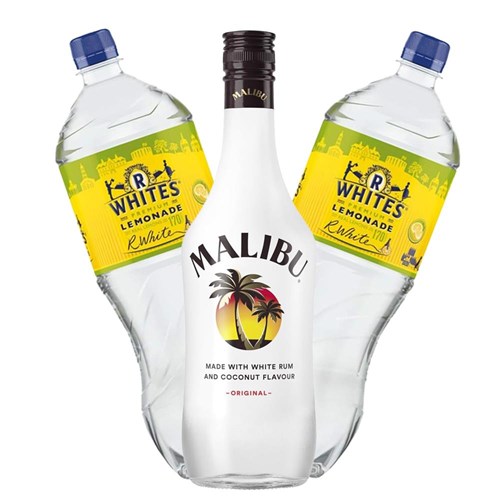 Malibu Original Coconut Rum 70cl with R Whites Premium Lemonade Mixer